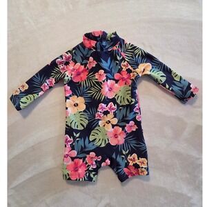 Upandfast Tropical Floral Rash Guard Swimsuit Baby One Piece Long Sleeve 3-6M
